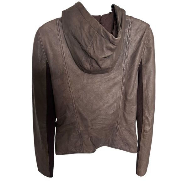 HINGE Designed In Seattle Grey 100% Leather Hooded Full Zip Jacket Size S - Picture 4 of 7